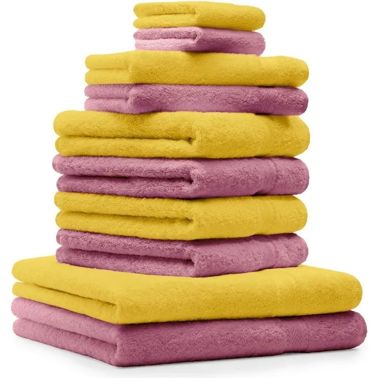 Betz Handtuch Set 10-TLG. Premium Farbe Gelb & Altrosa, 100% Baumwolle (10-St)