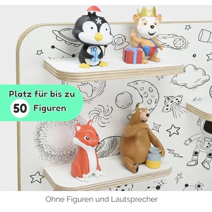 stadtecken Holzregal für Musikbox I Geeignet für die Toniebox und ca. 50 Tonies I Perfekte Tonie Aufbewahrung im Kinderzimmer I Zum Aufstellen oder Aufhängen (Space, Groß) – Bild 5