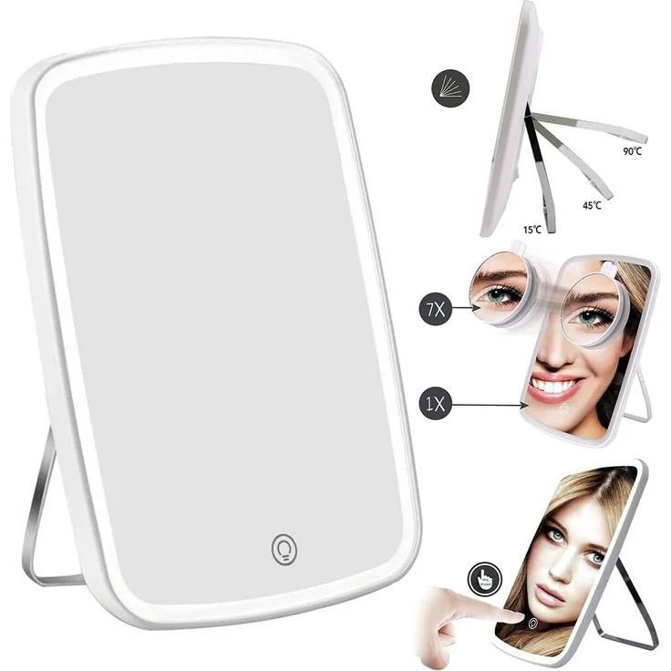 Melko Kosmetikspiegel Make-up Schminkspiegel Kosmetikspiegel mit LED Beleuchtung Lupe (Stück), LED Beleuchtung – Bild 3