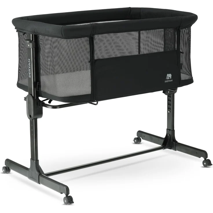 Deryan Snoozy Co-Sleeper 3 in 1 Babybett bis 9 kg, Beistellbett, Wiege, Höhenverstellug und Einstellung der Neigung der Matratze, 4 Räder mit Bremse Ergonomische Matratze Tasche (Schwarz)