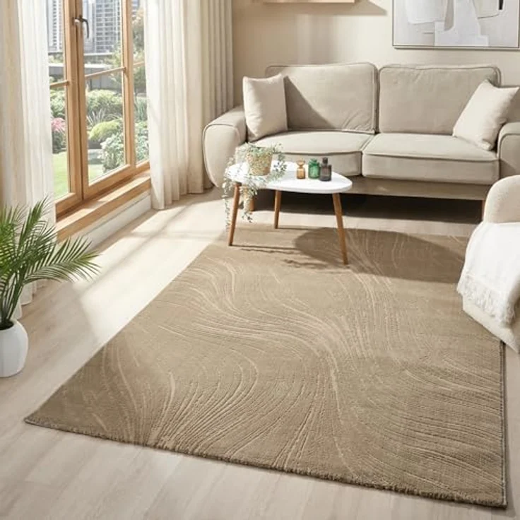 Vimoda Teppich Boho Design Unifarbe Hoch-Tief-Effekt, Rechteckig, Höhe: 6 mm, Teppich 3D Hoch-Tief-Effekt Modern für Esszimmer, Flur & Schlafzimmer – Bild 2