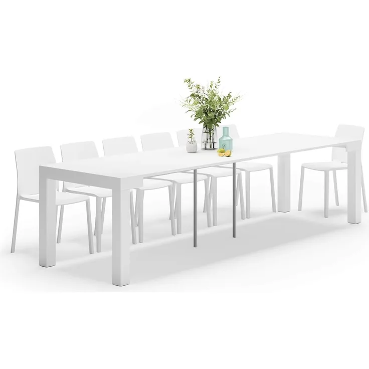 MOBILI FIVER, Ausziehbarer Konsolentisch First, glänzend, weiß, 90 x 45 x 76 cm, Made in Italy