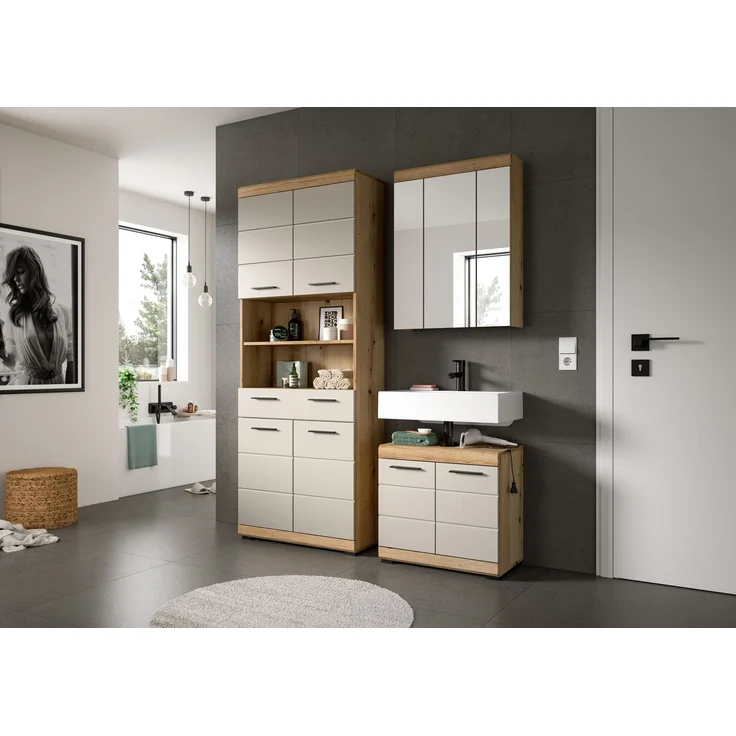 Hochschrank B/H/T: 74x191x31 cm in Evoak Oak Nachbildung – Bild 5