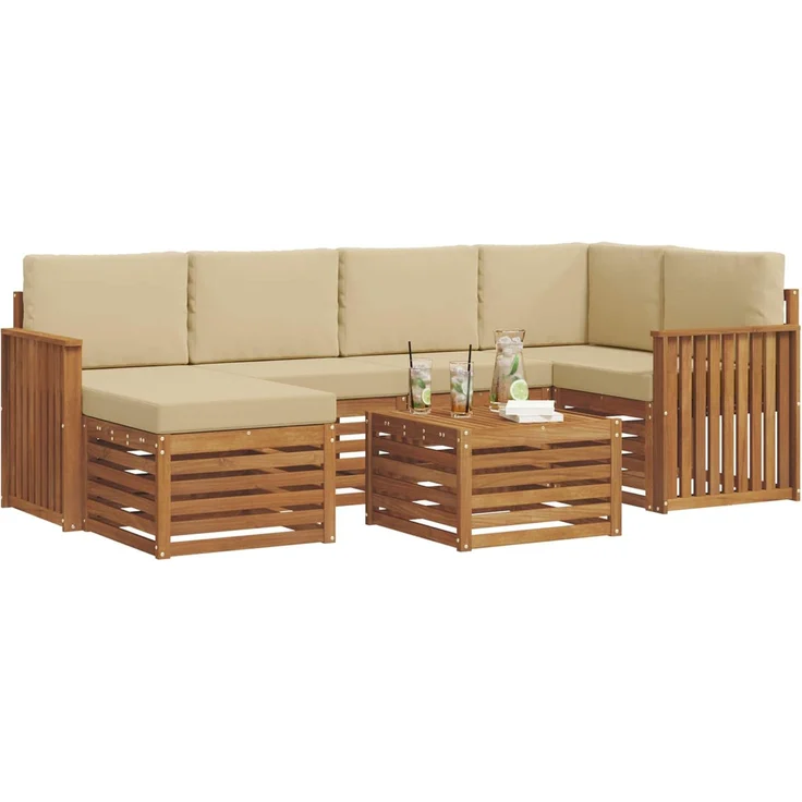vidaXL Outdoor-Sofagarnitur 7 stk. 5-Sitzer Natur und Beige 3375128 – Bild 3