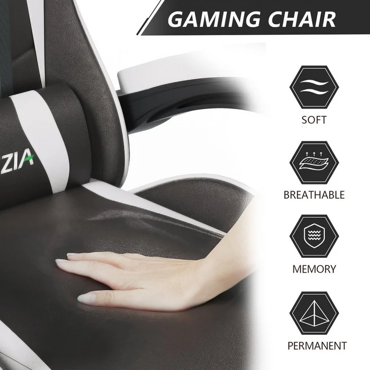 BIGZZIA Gaming-Stuhl Bürostuhl Ergonomisch mit Lendenkissen + Kopfstütze, Ergonomischer Bürostuhl höhenverstellbar – Bild 2