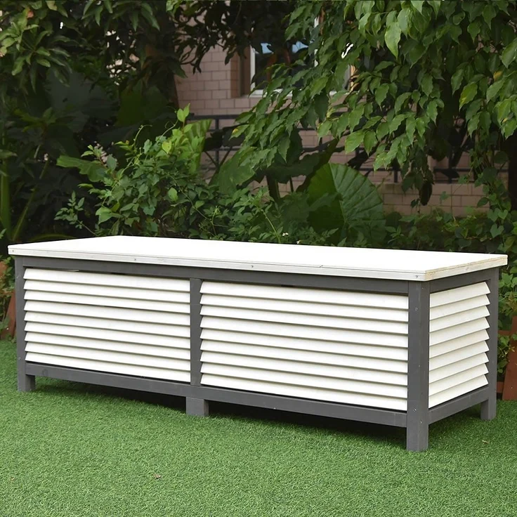 Gartentruhe Holz Grau Kissenbox Auflagenkiste Aufbewahrung Terrasse Outdoormöbel – Bild 4