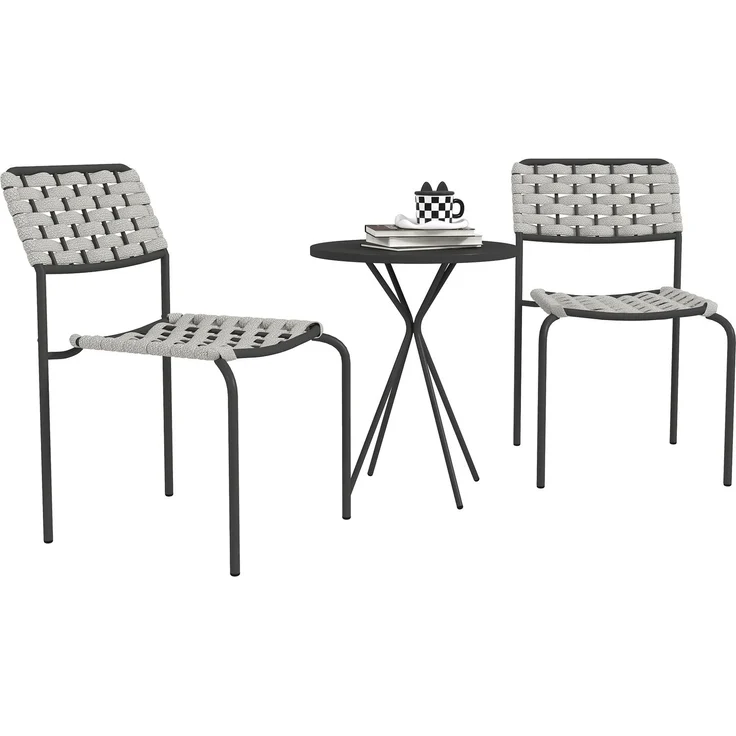MELAYR, Polyrattan Gartenmöbel Set, Outdoor Lounge Balkonmöbel für 2 Personen, 3-teilig 2 Stühle, 60 x 46 x 80 cm, Grau – Bild 2