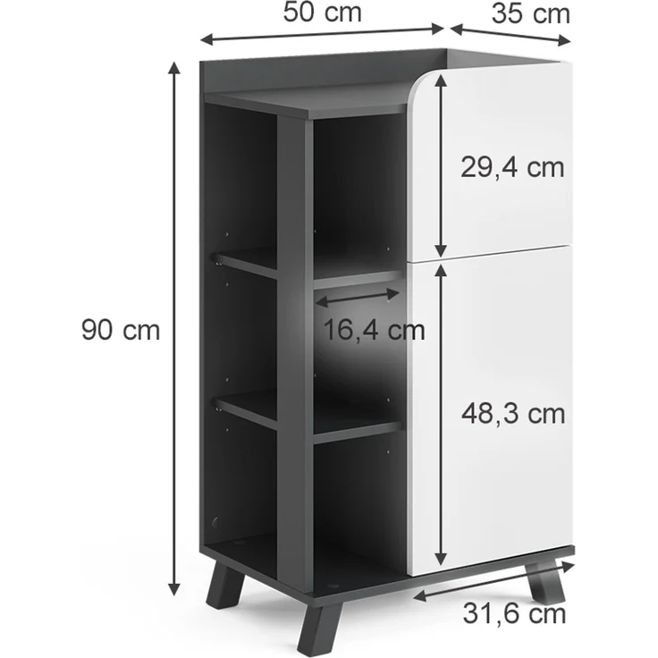 Midischrank Karen Anthrazit/Weiß 50 x 90 cm mit Tür und Schublade Vicco – Bild 2