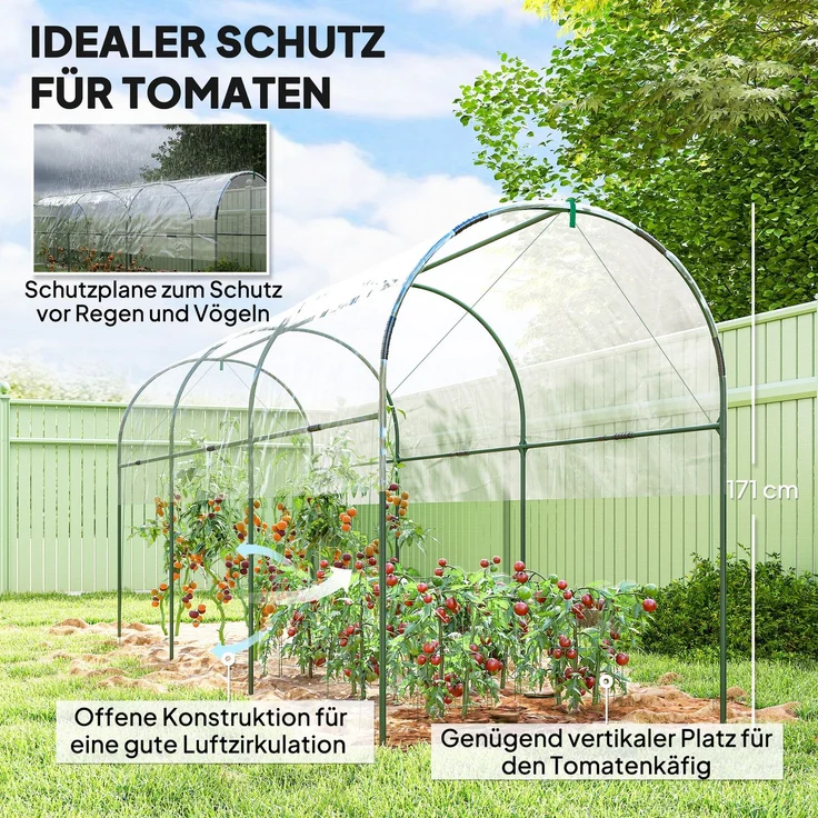 Outsunny Gewächshaus, Stahl, Kunststoff, Transparent, 400L x 120B x 170H cm – Bild 4