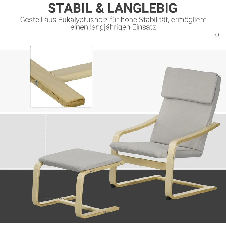 HOMCOM Relaxsessel Schwingsessel mit Fußhocker, Armlehne (Lesesessel, 2-St, Ruhesessel), für Garten, Balkon, Hellgrau – Bild 5