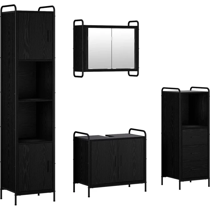 vidaXL Badezimmerschrank-Set 4 stk. Schwarz Eichen-Optik 3444615 – Bild 2