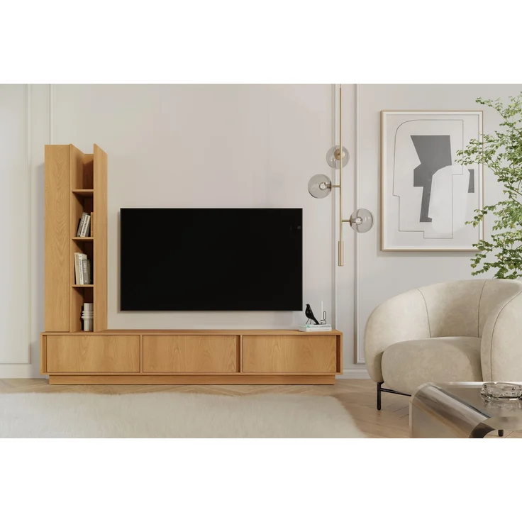 AX LIVING Varelo TV-Wände Eiche Carmel – TV-Board 230 cm stehend, Regal links – Bild 1