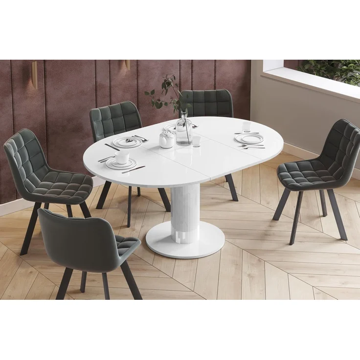 designimpex Esstisch Design HES-111 Tisch rund oval Hochglanz ausziehbar 100-148cm – Bild 3