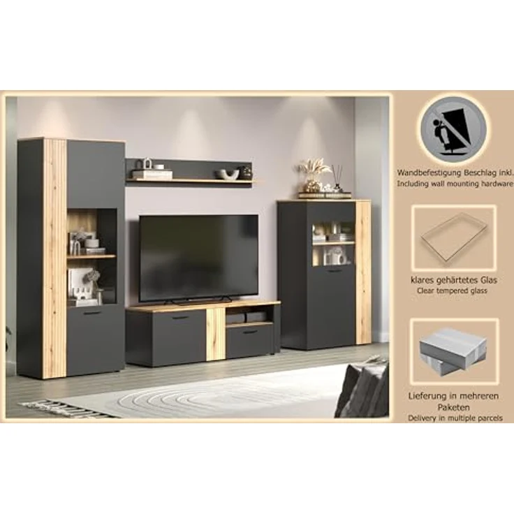 Wohnwand Esteban in grau und Eiche Evoke 340 cm – Bild 14
