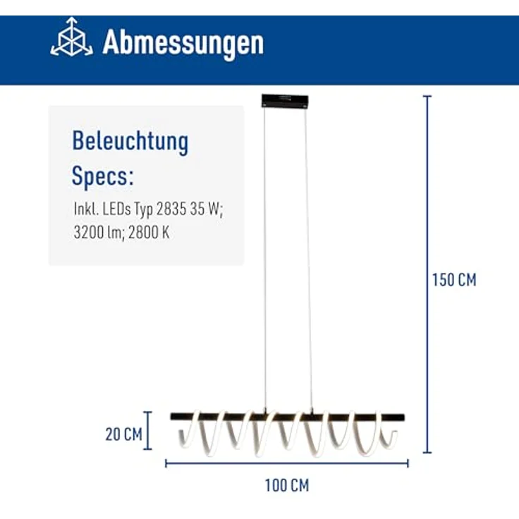 Näve LED-Pendelleuchte Belleza 100 cm, dimmbare Pendelleuchte mit warmweißer Beleuchtung und Höhe 150 cm – Bild 6