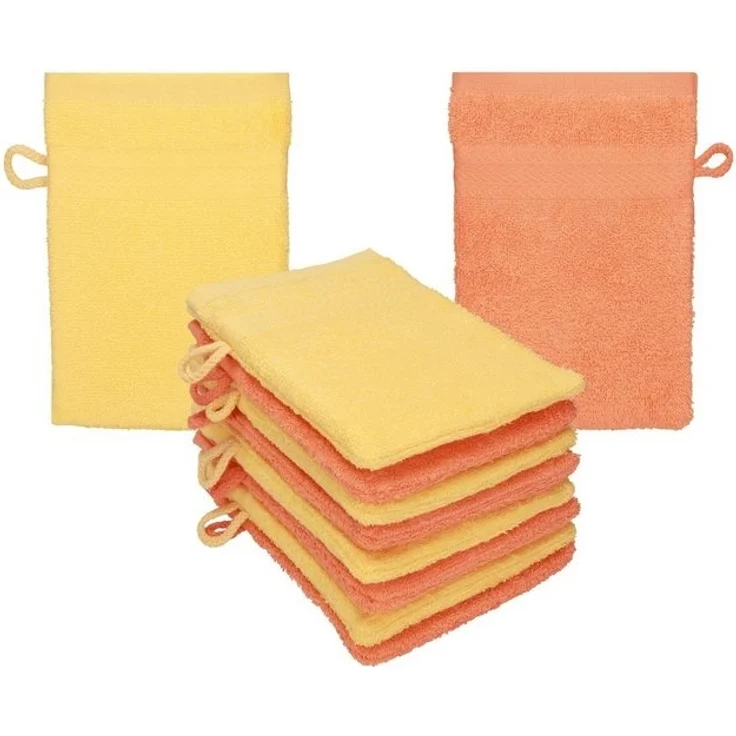 Betz Waschhandschuh 10 Stück Waschhandschuhe Premium 16x21 cm Farbe honiggelb/ blutorange, (10-St) – Bild 4