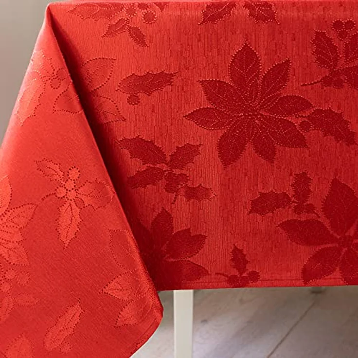 Benson Mills Damast-Tischdecke mit Weihnachtssternmotiv, für Weihnachten, Winter und Urlaub, Rot, 152,4 x 304,8 cm, rechteckig – Bild 3