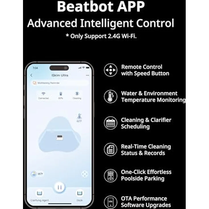 Beatbot iSkim Ultra solarbetriebener Roboter-Poolskimmer, Dual-Ladeoptionen, Wasserklärung, App-Steuerung, Ice Blue – Bild 3