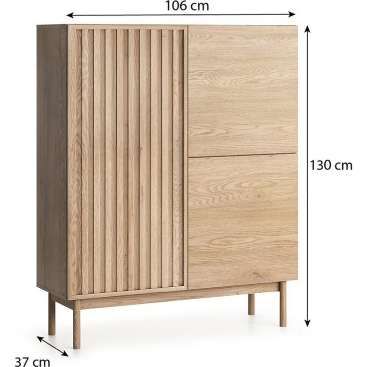 Beautysofa Kommode SAPPORO im Japandi-Stil (Push-to-Open-Funktion, mit 3 Türen), Lamellenfront – Bild 1