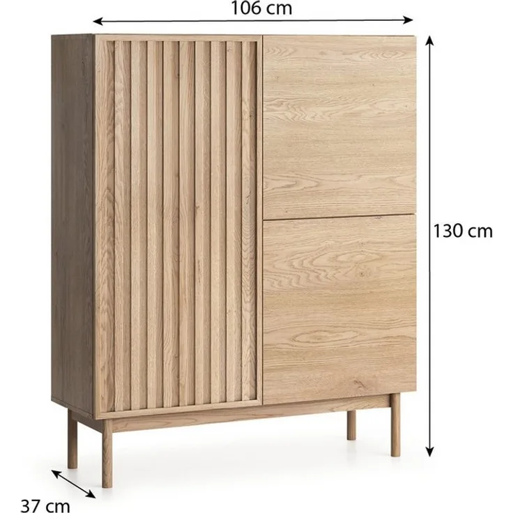 Beautysofa Kommode SAPPORO im Japandi-Stil (Push-to-Open-Funktion, mit 3 Türen), Lamellenfront