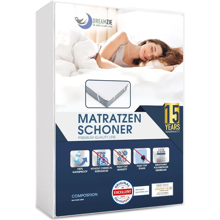 Matratzenschoner 200x220 cm Wasserdicht Oeko-TEX Zertifiziert von Dreamzie - Atmungsaktive Matratzenauflage – Bild 1