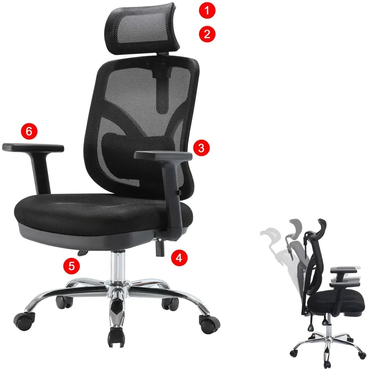 SIHOO Bürostuhl Schreibtischstuhl, ergonomisch, verstellbare Lordosenstütze und Armlehne ~ schwarz