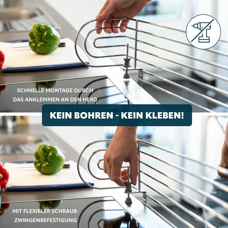 bremermann Herdschutzgitter zum Klemmen // für Herde bis 60 cm Breite // Kochstellenschutz (Chrom) – Bild 5