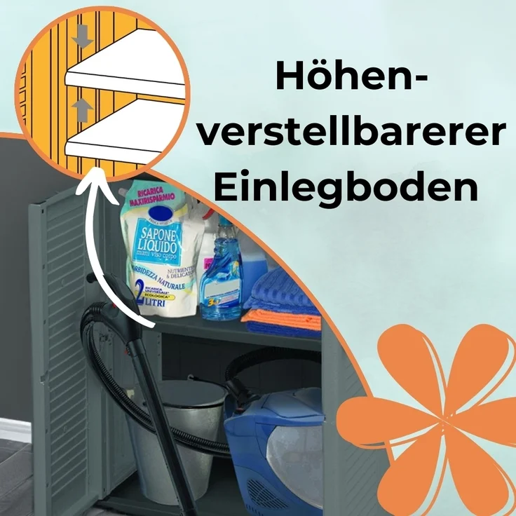 GarPet Garten-Geräteschrank Gartenschrank 3-türig Kunststoff Balkon Haushalts Schrank Wetterfest – Bild 3