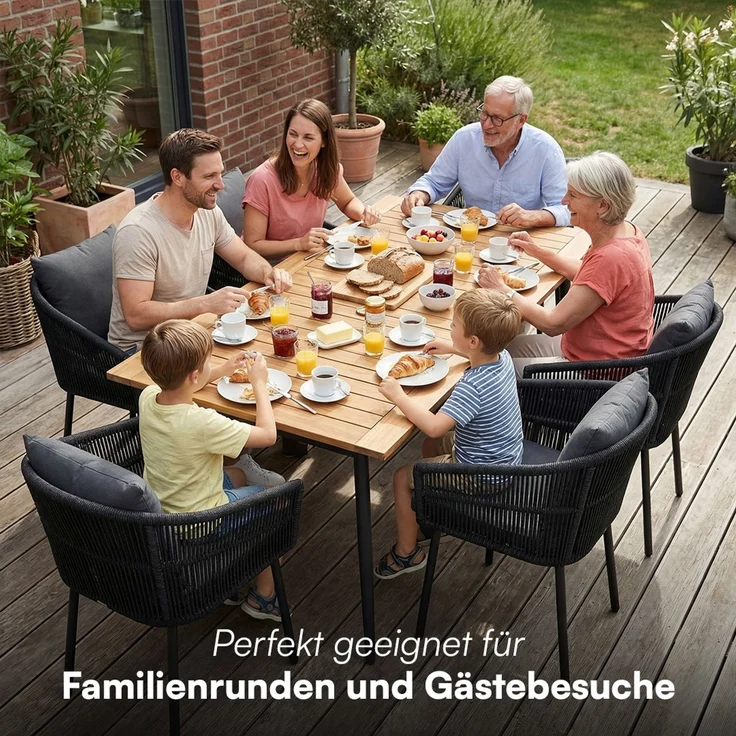 STEELSØN 'Nair' Polyrattan Gartenstuhl, 6er-Set, schwarz, wetterfest & UV-beständig, Balkonstühle bis 160 kg belastbar, Gartensessel inkl. Kissen – Bild 10