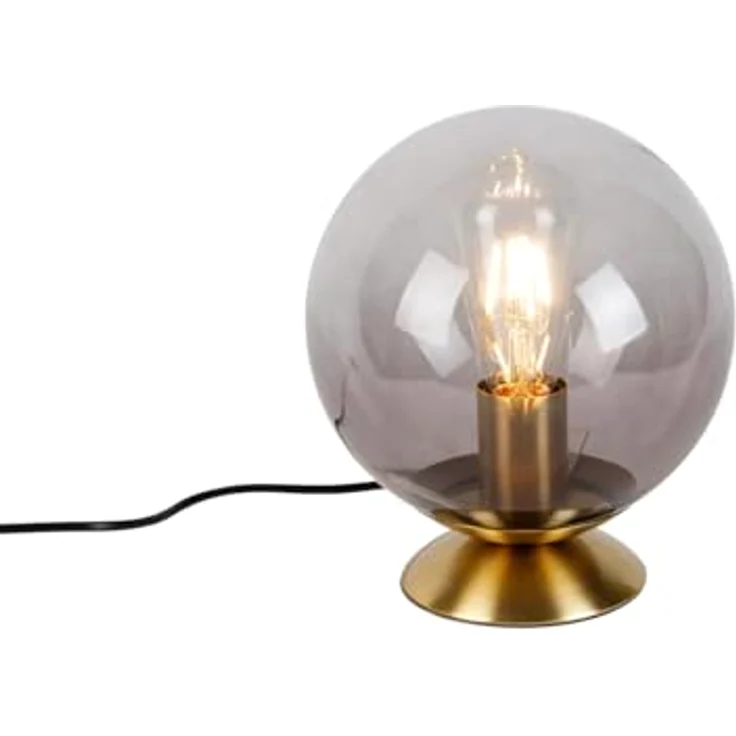QAZQA Art Deco Tischlampe Pallon, Messing mit Rauchglas, dimmbar, LED E27, 20 cm Kugel für Wohnzimmer und Schlafzimmer – Bild 1