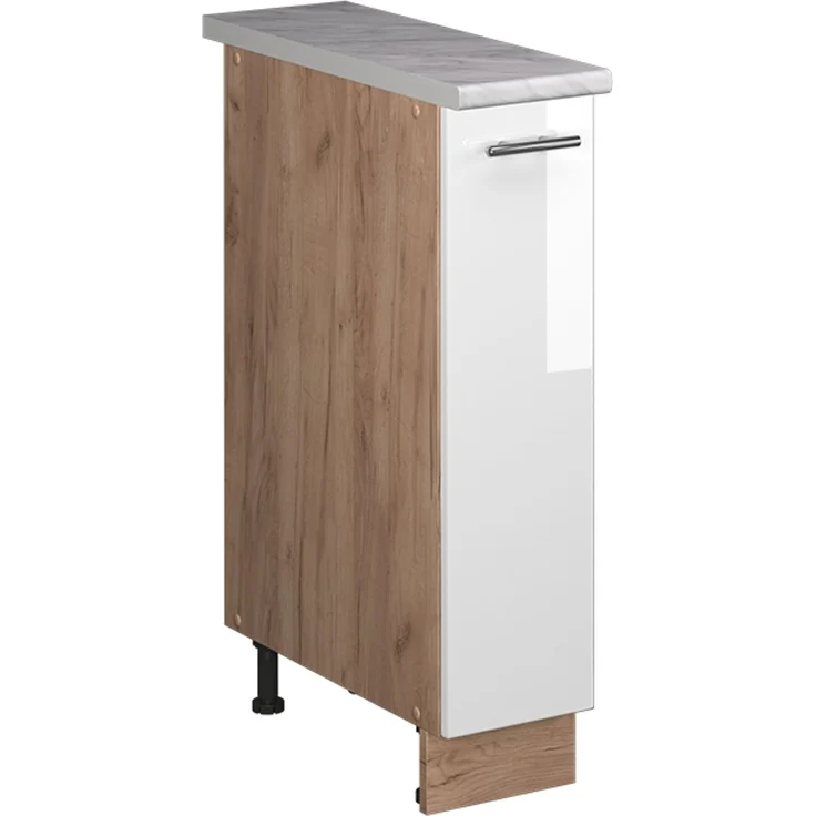 Apothekerschrank Fame-Line Weiß Hochglanz/Goldkraft Eiche 20 cm, AP Marmor Vicco – Bild 1