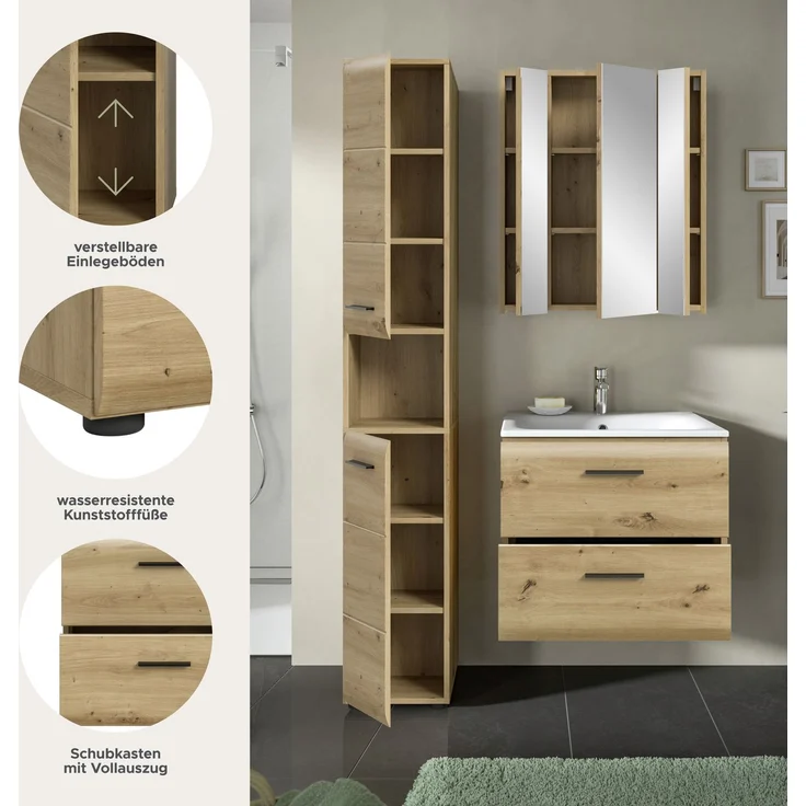 Badkombination (B/H/T: 105x185x46 cm) in Artisan Oak Nachbildung und Artisan Oak Nachbildung – Bild 7
