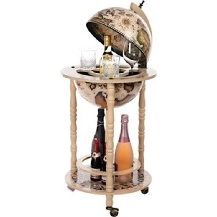 BIRENDY Dekoobjekt Barwagen 33001W Antikweiß geöffnet 100cm Globusbar Bartisch Hausbar – Bild 6