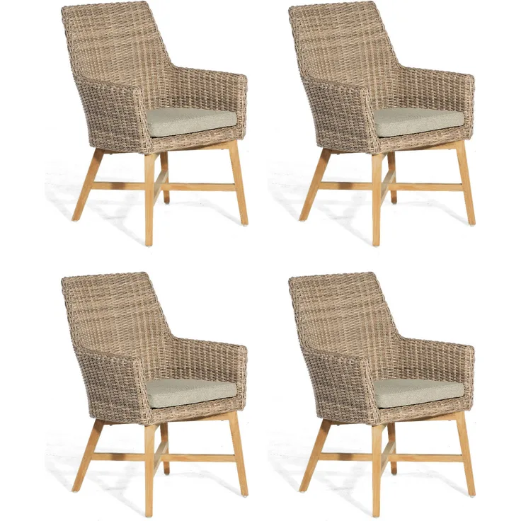 Sonnenpartner 4er-Set Garten-Sessel Helios Aluminium/Teakholz mit Polyrattan rustic-stream Gartenstu