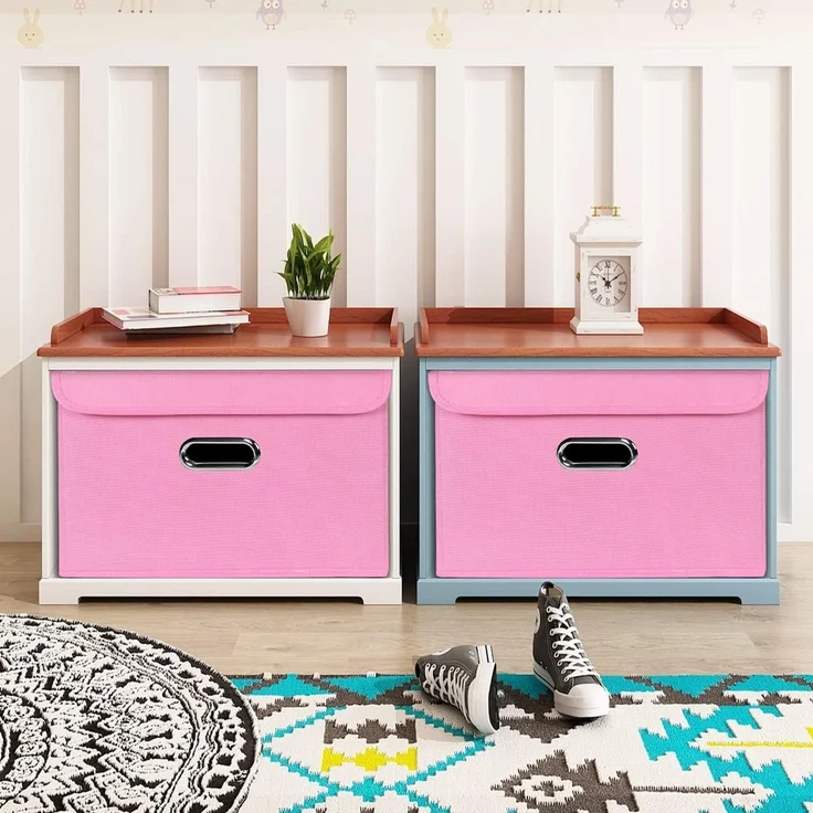 ABC Faltbare Aufbewahrungsbox aus Stoff mit Deckel und Metallgriff, 3er-Set, rosa – Bild 3