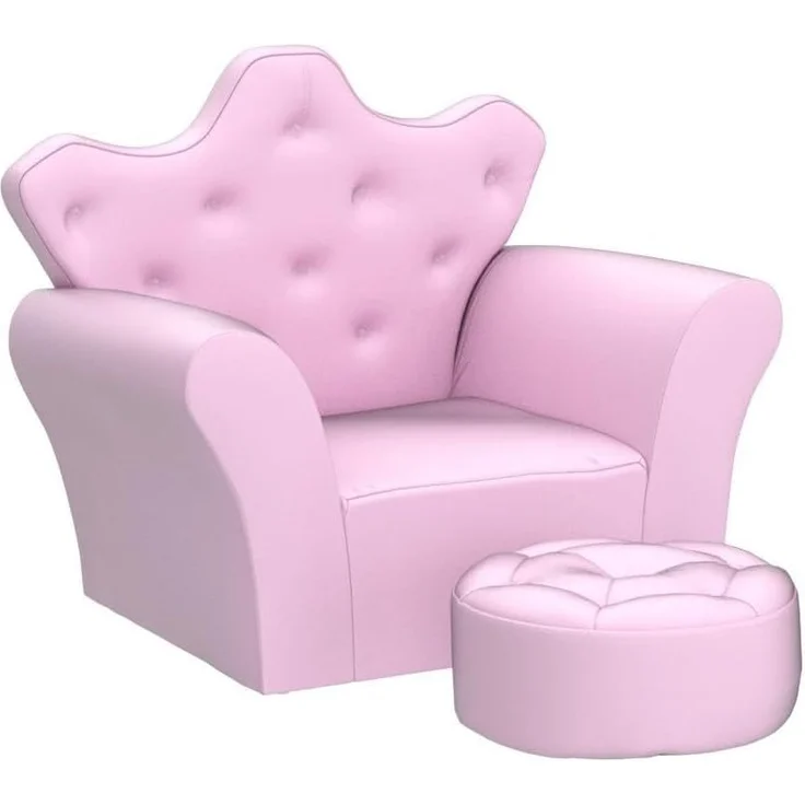 HOMCOM Sessel Kindersofa mit Ottomane Prinzessinnen (Prinzessinnen Sofa, 1-St, Kindersofa), Rosa 58 x 40.5 x 49 cm – Bild 5
