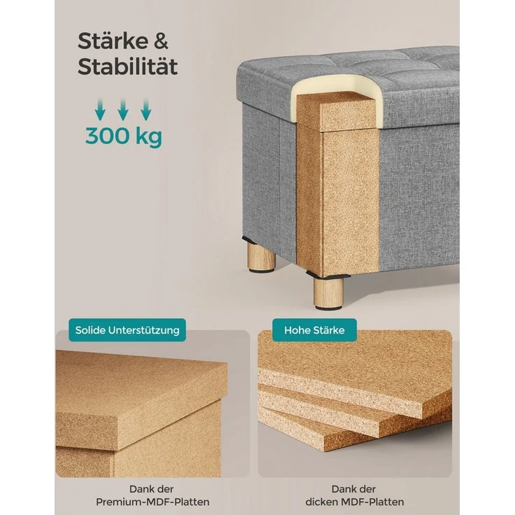SONGMICS Sitzhocker Sitzbank 32x40x33,5cm klappbare Sitztruhe 300kg belastbar – Bild 3