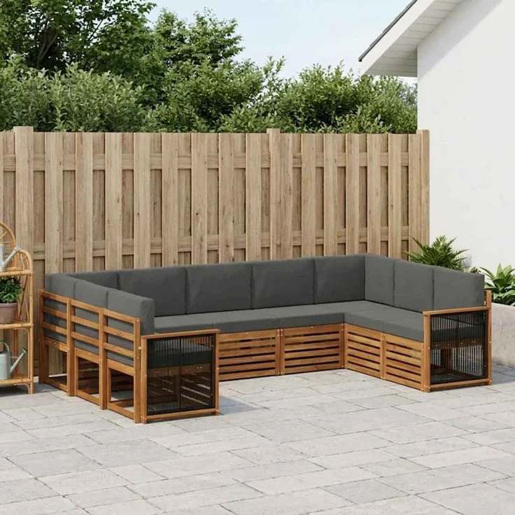 vidaXL Outdoor-Sofagarnitur 9 stk. 9-Sitzer Natur und Anthrazit 3384833