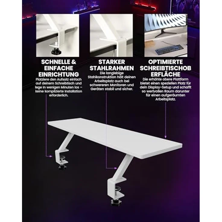 Arozzi Arena Desk Riser Small - White, Monitorerhöhung mit ergonomischem Design, 15 cm hoch, 20 kg Tragfähigkeit – Bild 3