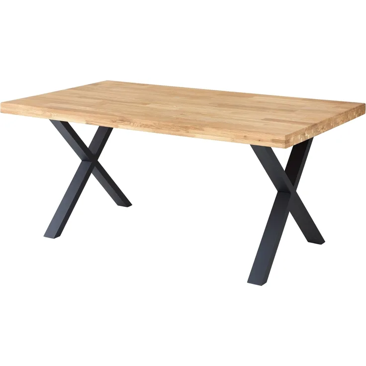 Esstisch >Chris X< in Eiche, schwarz, Massivholz, Metall - 180x76x100cm (BxHxT)