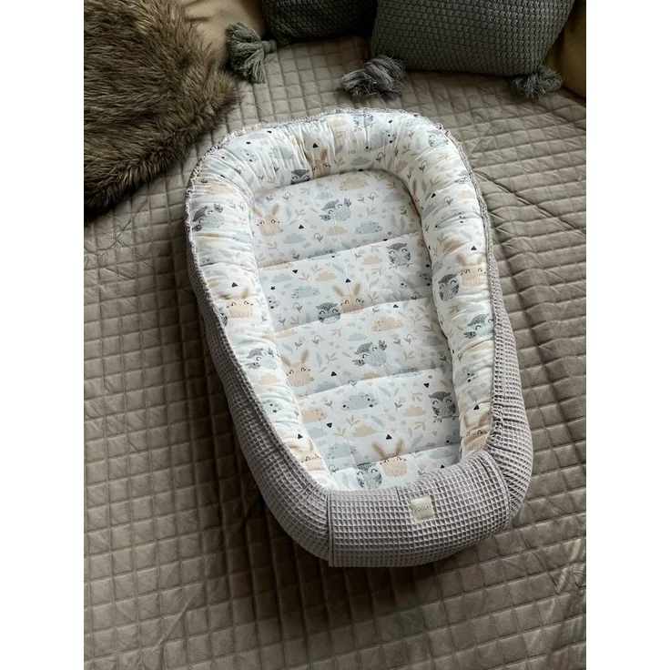 Loolay Bettnestchen GRAU Waffelpique/ HASE Beige Weiß BABYNEST Babyausstattung Neugeborene, (Super BABYGESCHENK Reisebett Nestchen SOLO/ o. in PREMIUM Geschenk SETS, 1-tlg, 4 Jahreszeiten ATMUNGSAKTIVER WAFFELSTOFF), LOOLAY® - 100% Europäische Stoffe u... – Bild 2