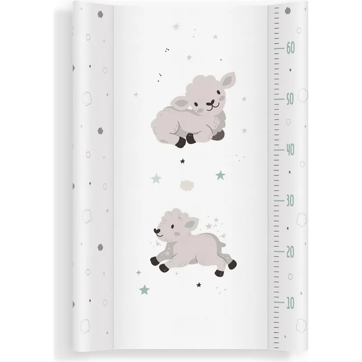 Wickelauflage 70x47 cm, Weiß mit Schäfchen – abwaschbar & weich, profilierte Ränder für mehr Sicherheit – Wickeltischauflage für Wickelkommode – Baby Wickelunterlage mit Komfortfüllung – Bild 1