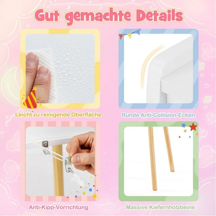 COSTWAY Schminktisch, Kinder Schminktisch mit LED-Beleuchtung, Holz – Bild 2