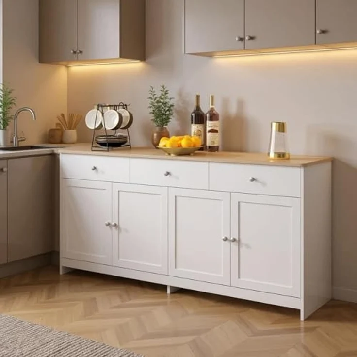 FurnitureR Weiße Küchenschränke aus MDF mit modernem, geradlinigem Design, geräumige Lagerflächen, vielseitig einsetzbar in Küche oder Esszimmer – Bild 1