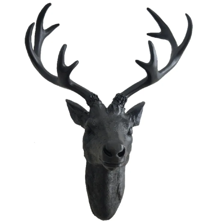 Hirschgeweih Hirschkopf Wanddeko Dekoration Wandschmuck Figur Geweih Schwarz 20x30cm