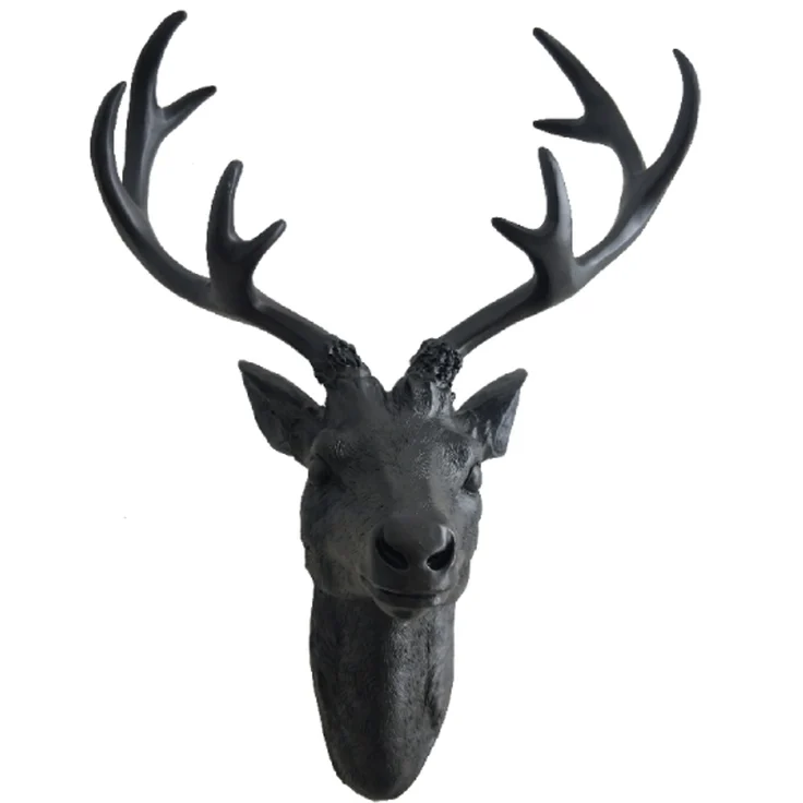 Hirschgeweih Hirschkopf Wanddeko Dekoration Wandschmuck Figur Geweih Schwarz 20x30cm