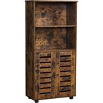 Vasagle Highboard, Bücherschrank mit Lamellentüren, 2 offene Fächer, Holz Braun, 60 x 30 x 125 cm