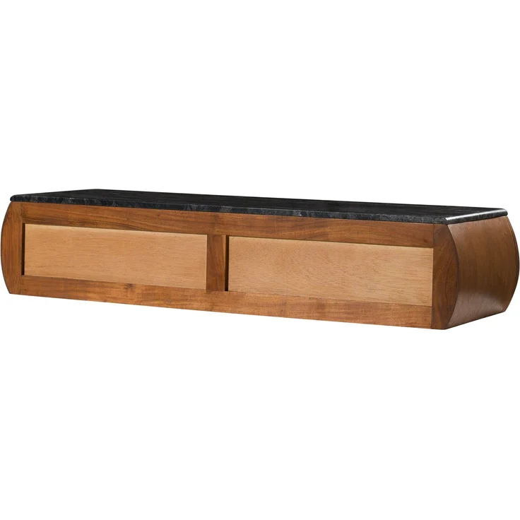 Lowboard Akazie 124 x 40 x 25 natur lackiert / Marmor schwarz MONTREAL #131 – Bild 10