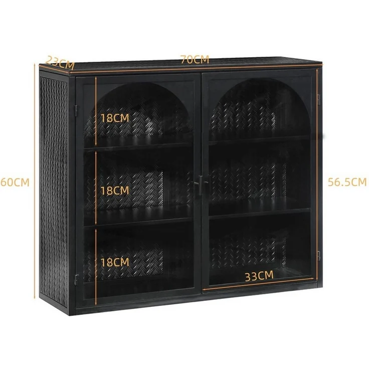 FANNOU Hängeschrank mit dreistufiger Lagerung, 70 x 60 x 23 cm Glastüren Moderner zweitüriger Wandschrank für Eingangsbereich, Küchen – Bild 3