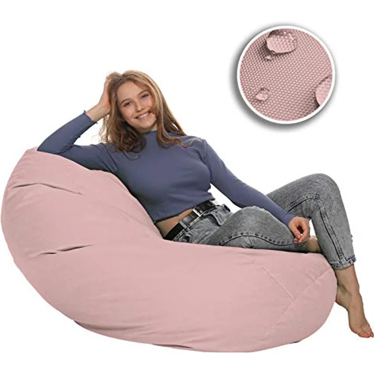 HomeIdeal - Sitzsack XXL Bodenkissen für Erwachsene & Kinder - Geeignet für Gaming oder Entspannen - Indoor wie Outdoor da er Wasserfest ist - mit EPS Perlen, Farbe:Puderrosa, Größe:XXL – Bild 11